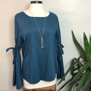 🎉SALE🎉 Blu Pepper Teal Blouse with Bell Sleeves